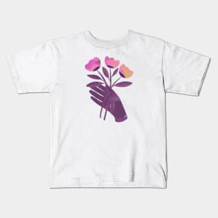 Purple hand with pink and yellow flowers for you Kids T-Shirt